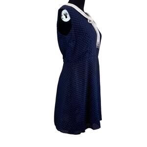 Vintage 1960s Navy Polka Dot Dress with White Sailor Collar – Size M